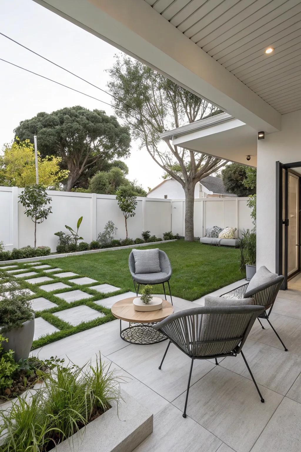 Minimalist patios offer chic simplicity.