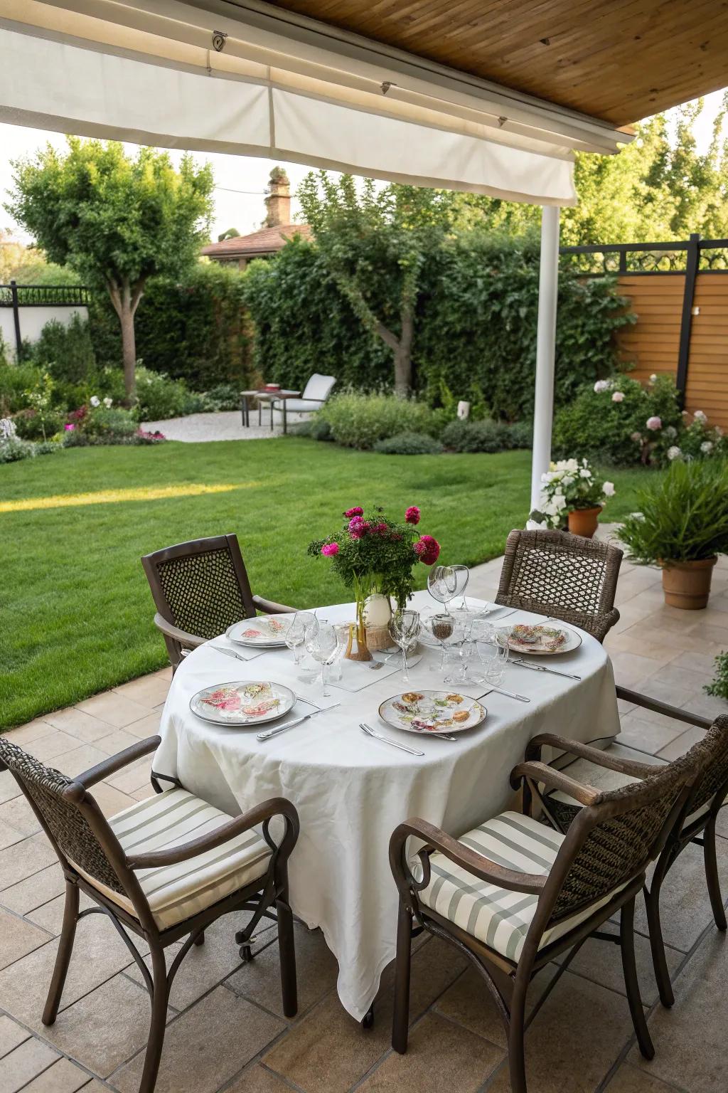 An outdoor dining area perfect for meals in nature.