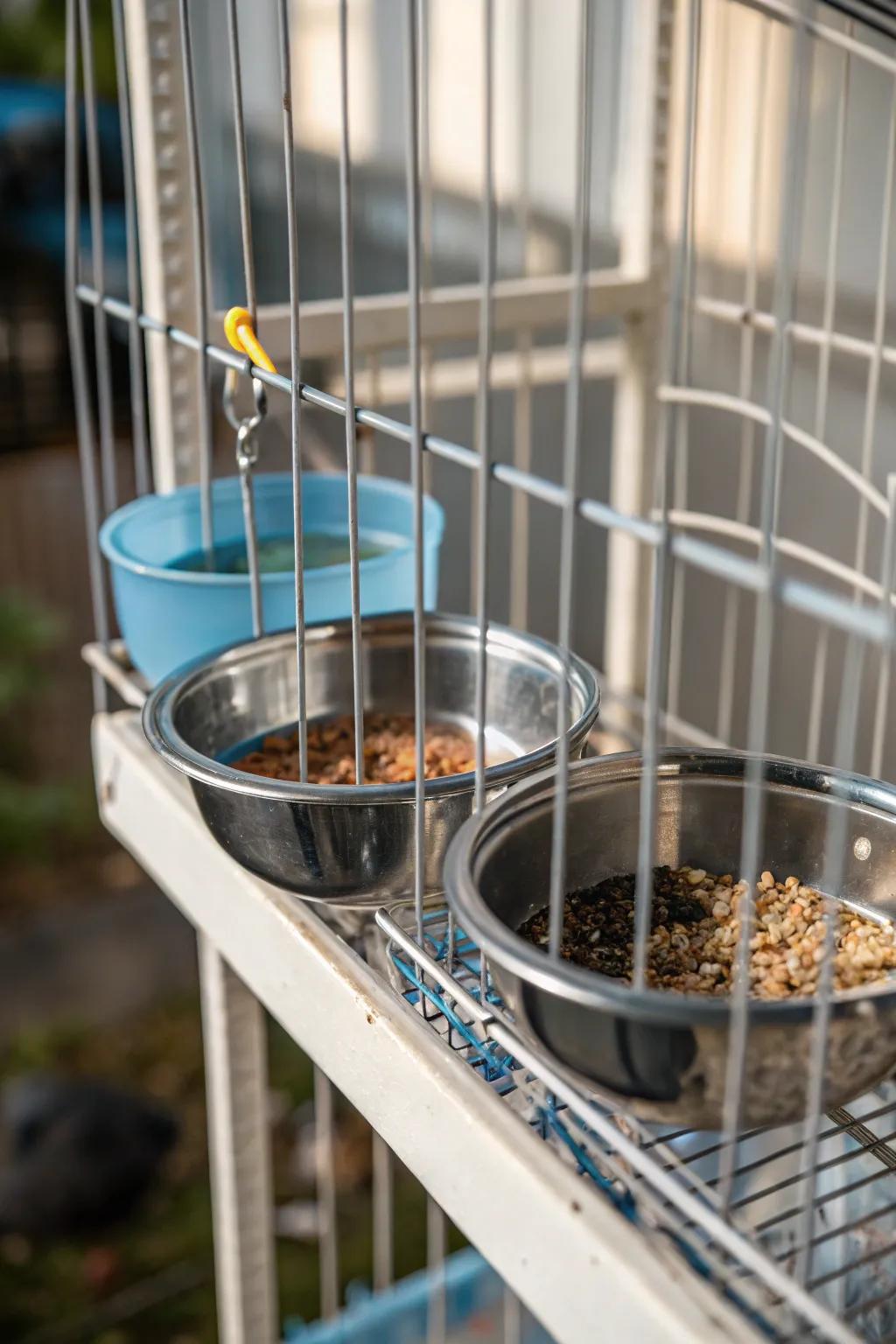 Hanging bowls save space and keep things neat.
