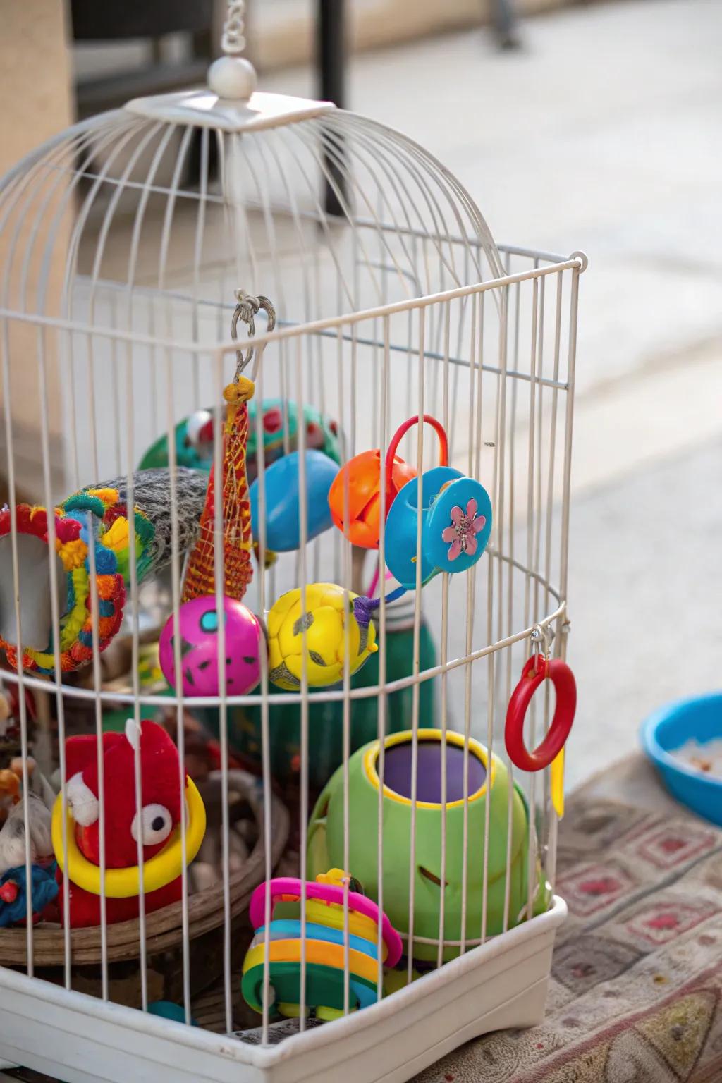 Colorful toys add fun and flair to any bird cage.