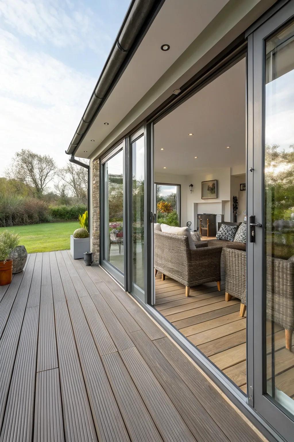 Seamless transition from indoors to outdoor deck living.
