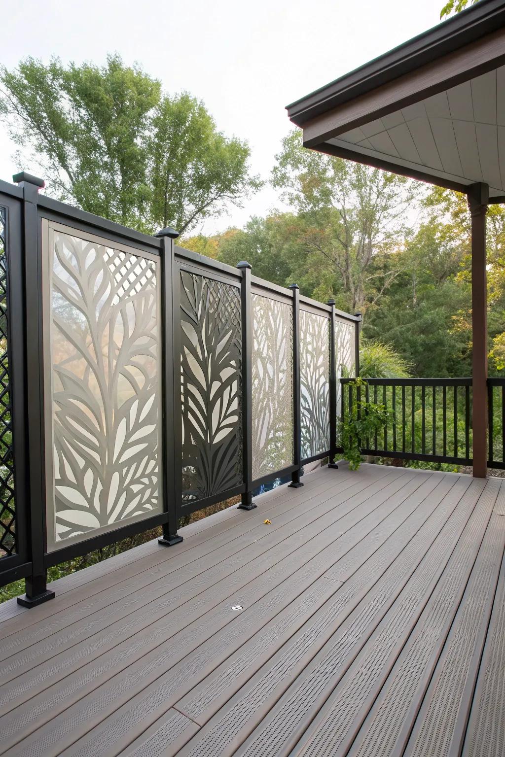 Privacy screens create a secluded and serene deck space.