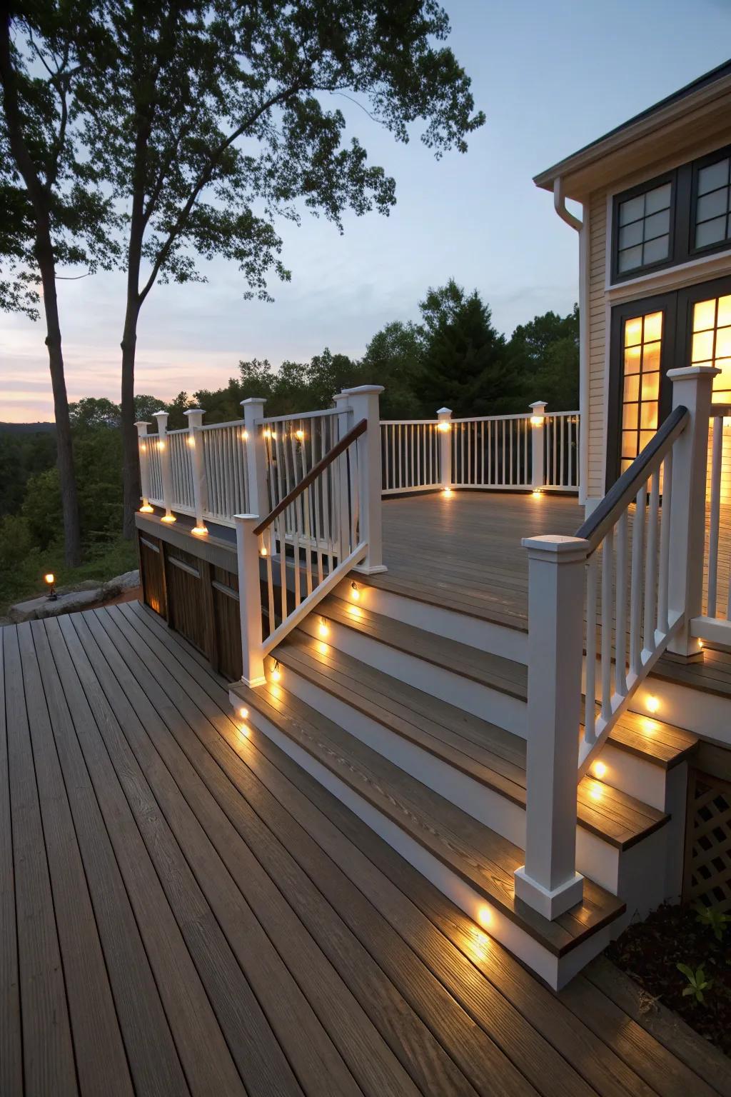 Integrated lighting enhances safety and ambiance.