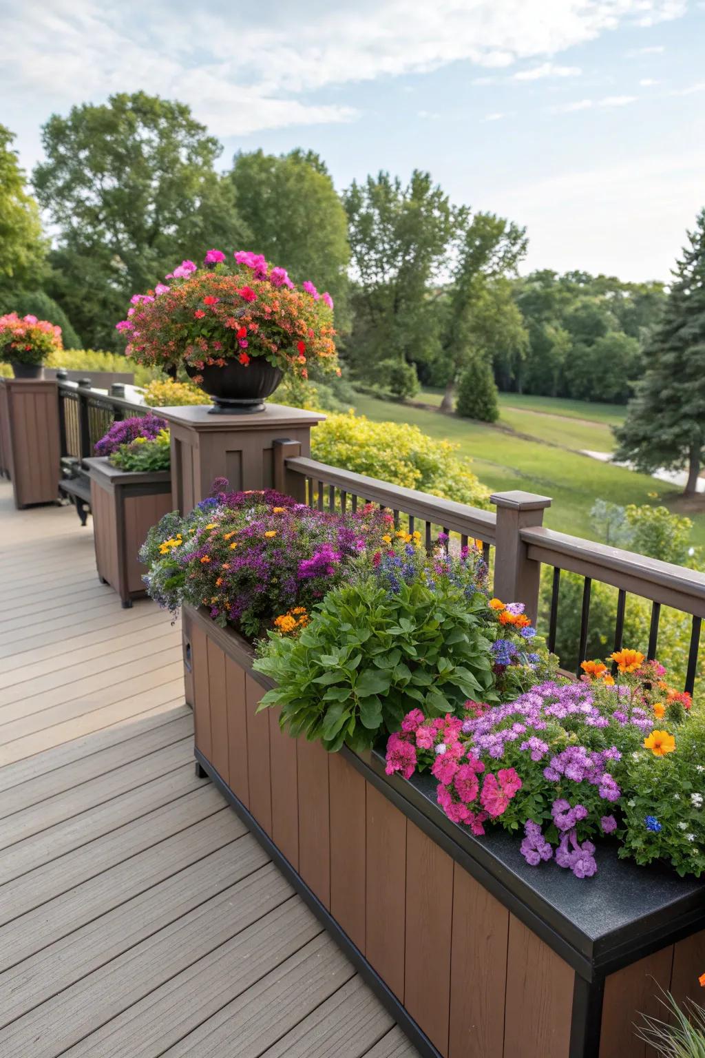Built-in planters bring nature right onto the deck.