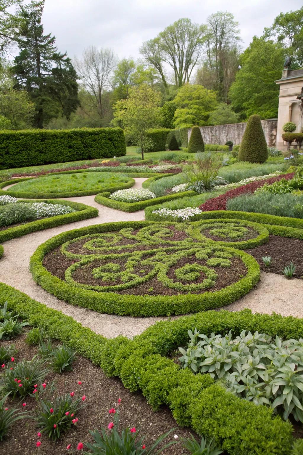Creative patterns made with ground covers adding a surprise element to the garden.