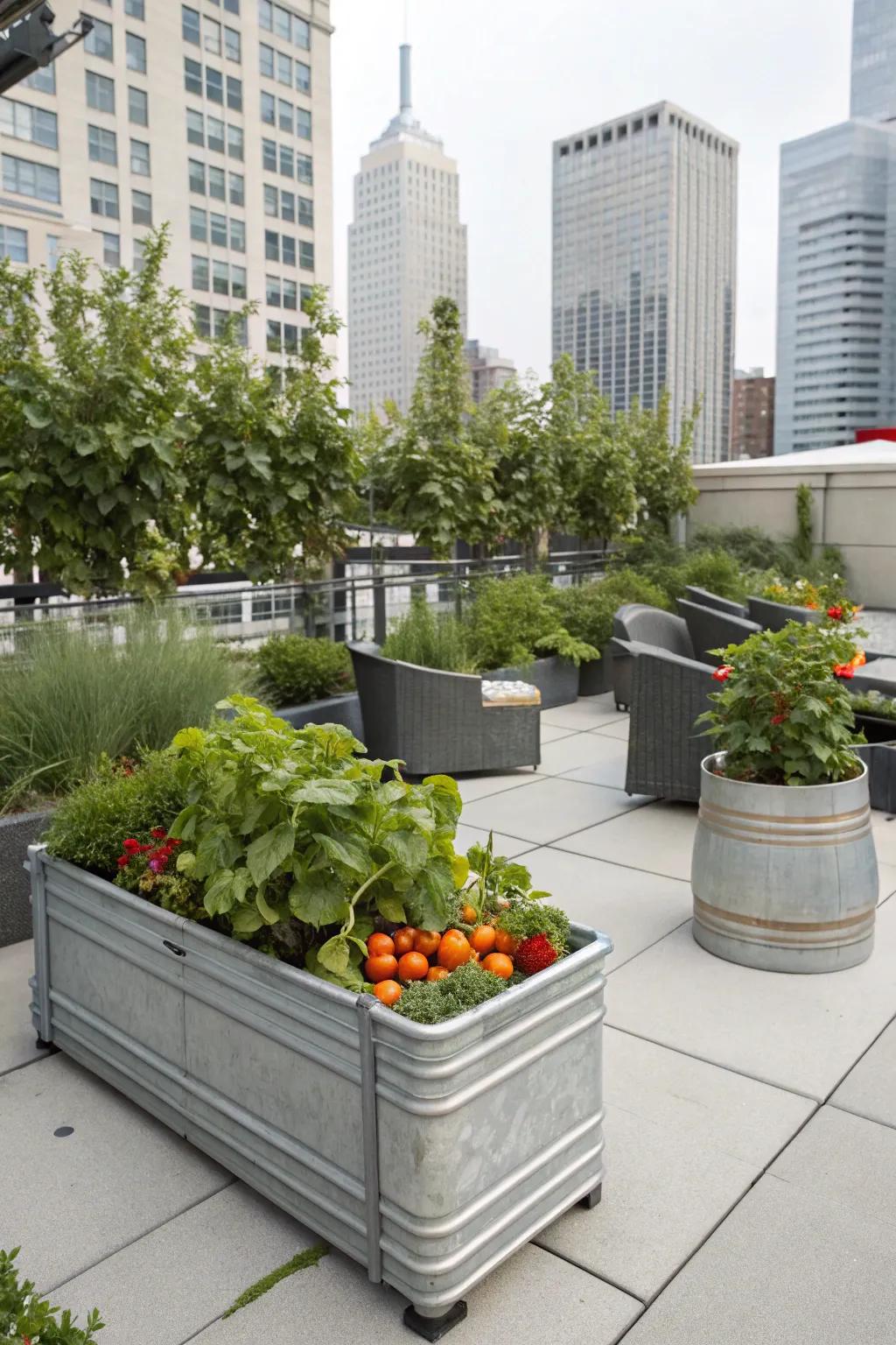 Steel planters provide a contemporary edge to any urban garden setup.