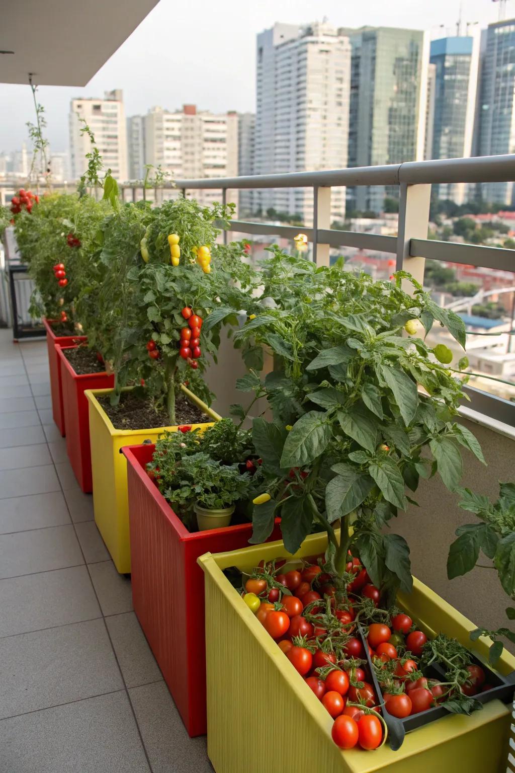 Containers bring versatility and color to any urban vegetable garden.