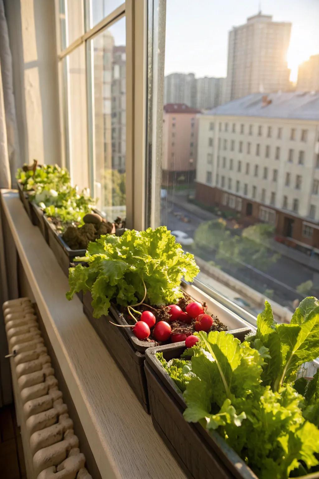 Window boxes bring fresh produce within arm's reach, even in city apartments.