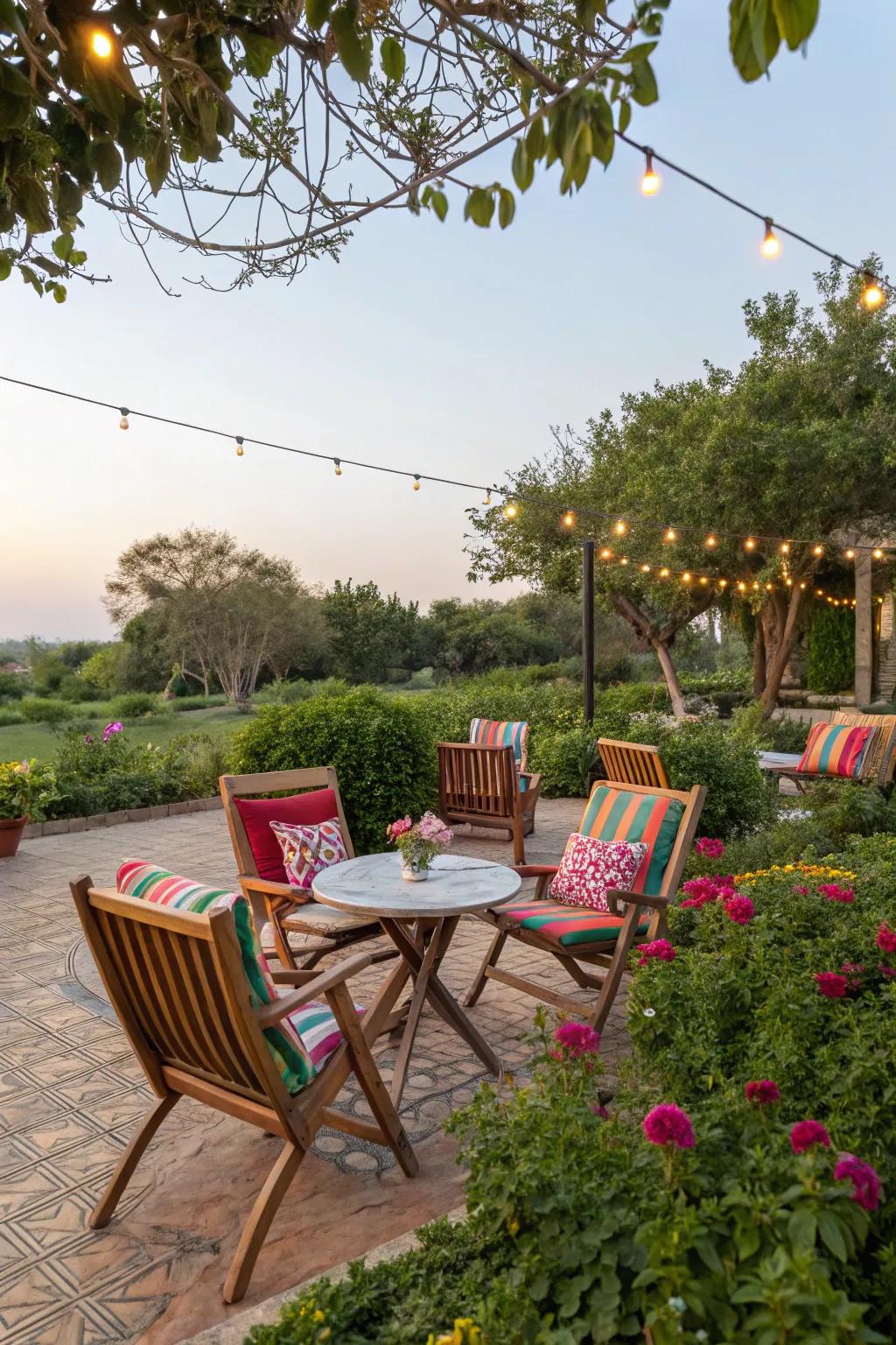 Comfortable seating arrangements for a relaxed garden party atmosphere.