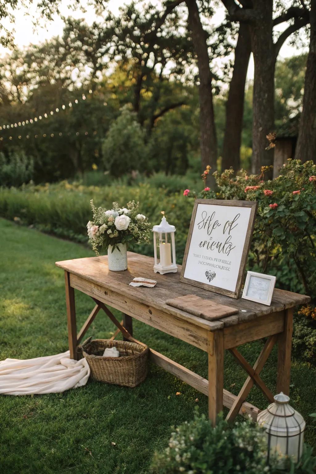 Rustic wood elements that add charm to garden parties.