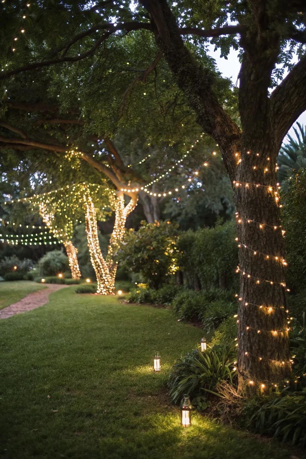 Enchanting fairy lights that add a magical glow to the garden.