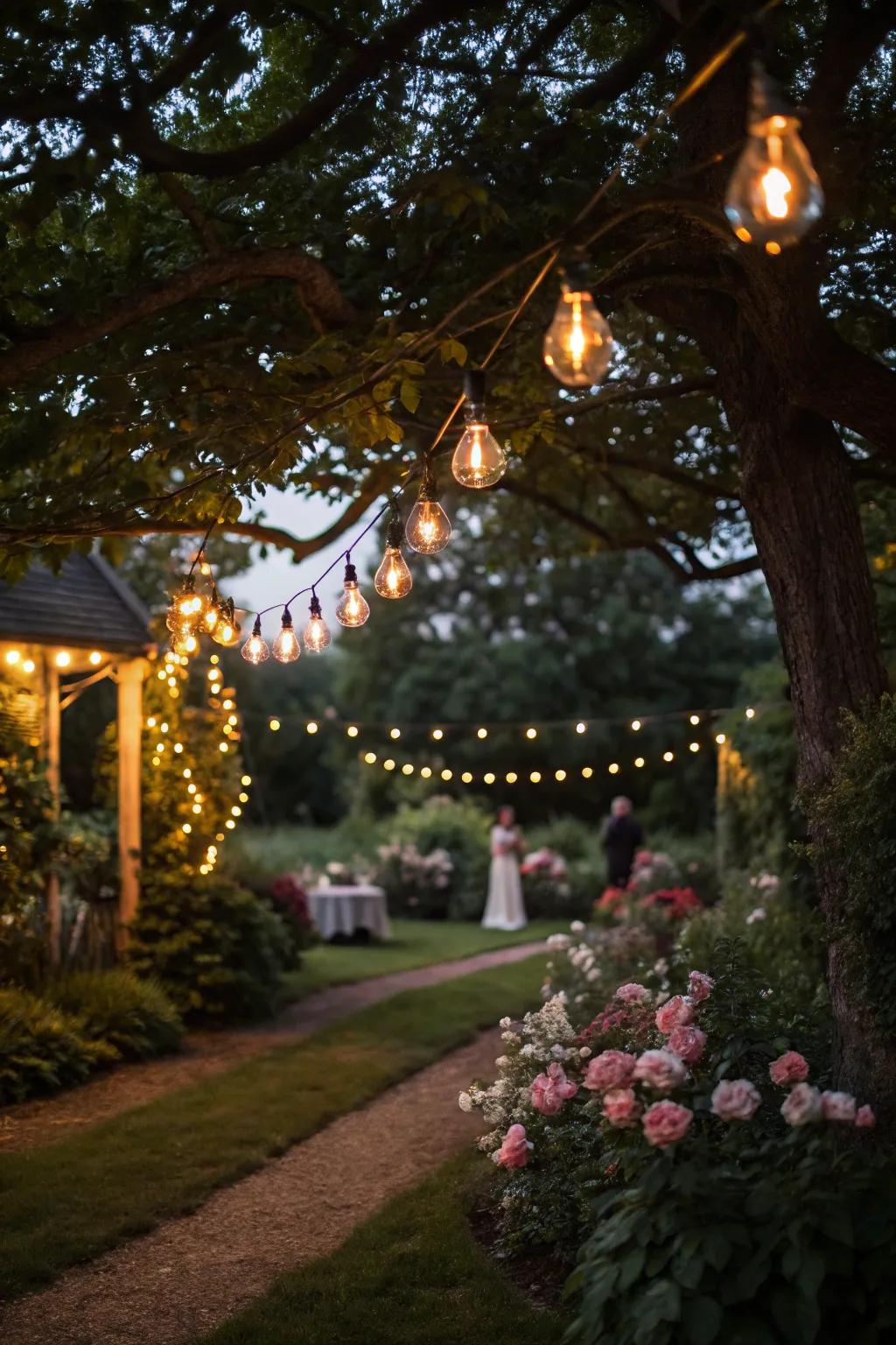String lights add a whimsical and magical touch to garden parties.