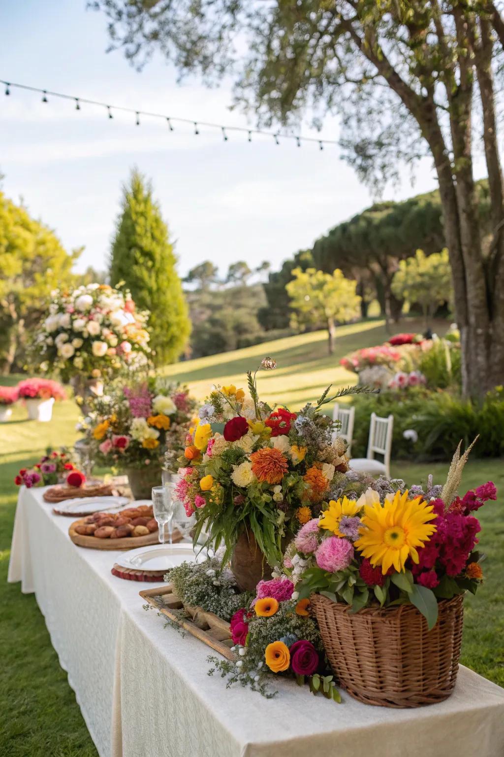 Beautiful floral arrangements that bring vibrancy and elegance to any garden party.