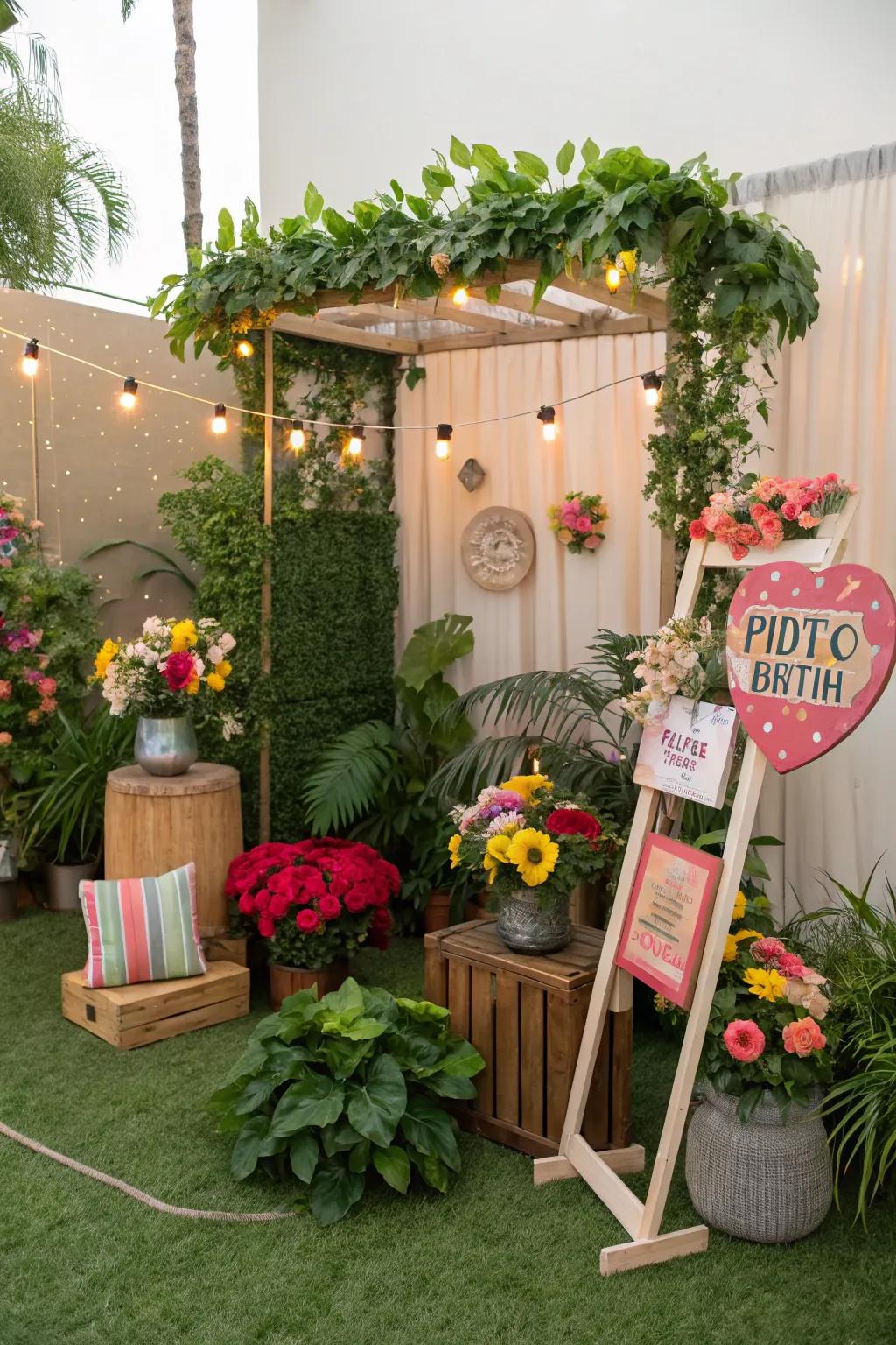 A whimsical photo booth perfect for capturing garden party memories.
