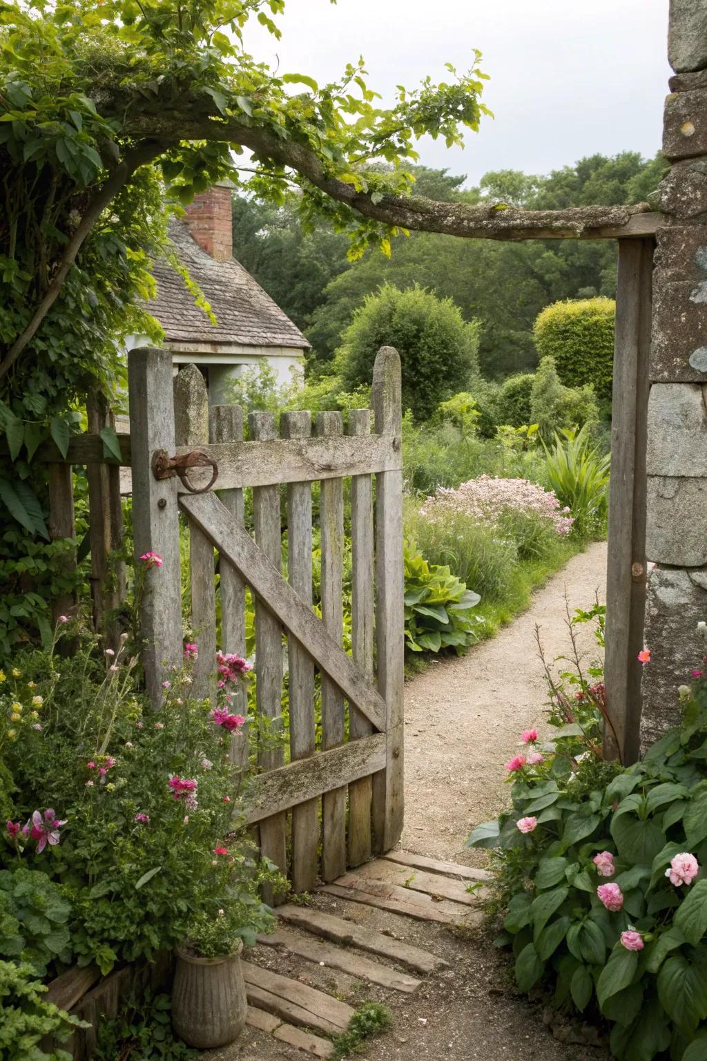 Farmhouse style gates offer practical charm and simplicity.