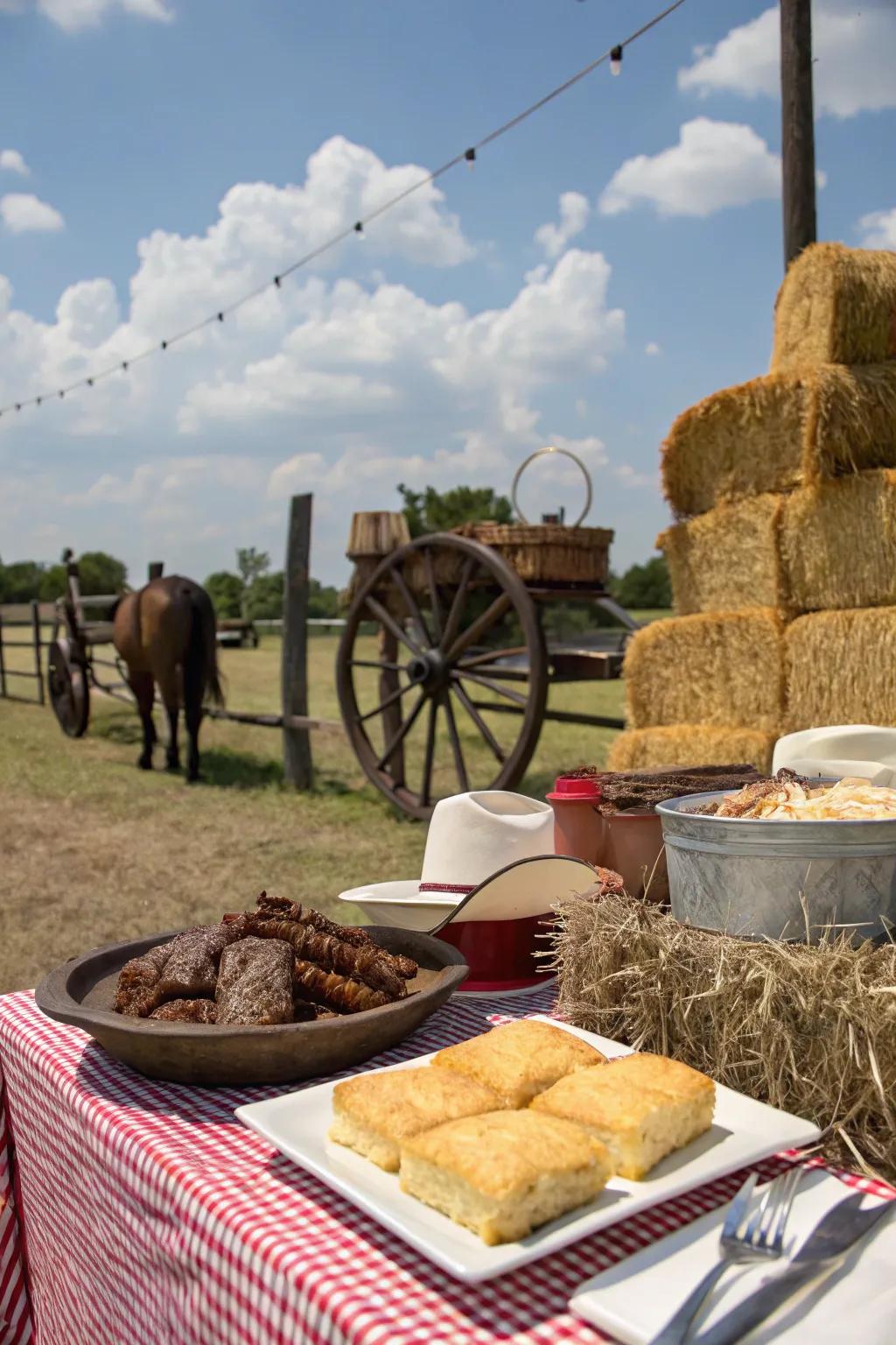A rustic Western rodeo theme with hearty BBQ favorites.