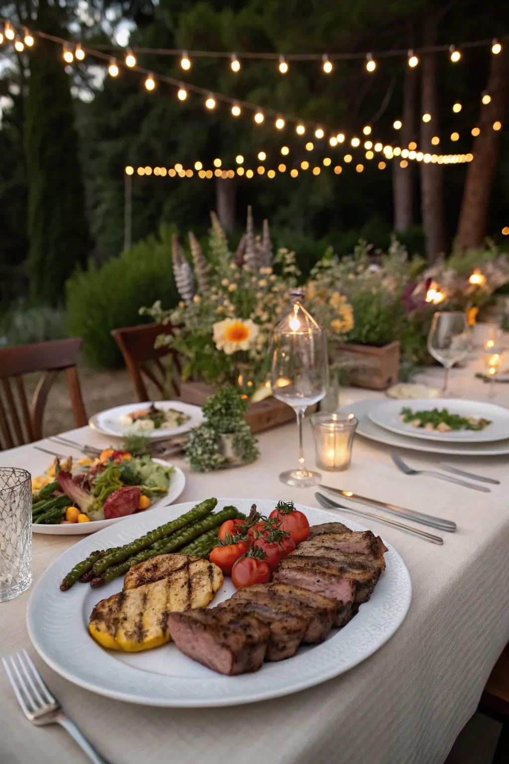 An elegant backyard dinner party with a refined menu.