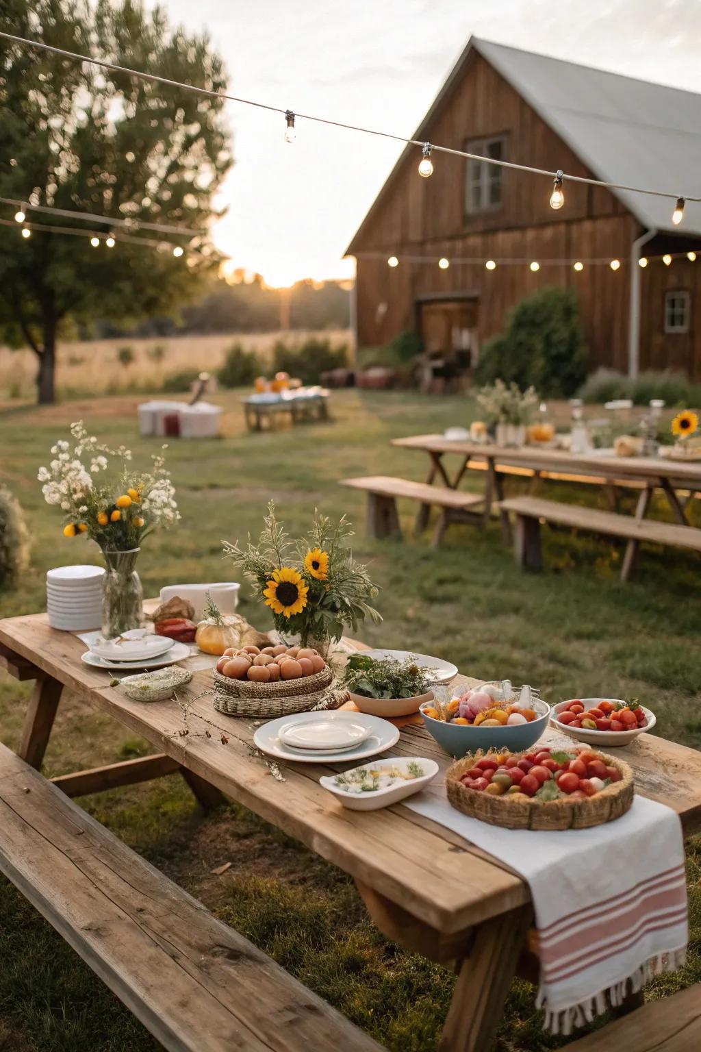 A cozy rustic farmhouse gathering with hearty dishes.