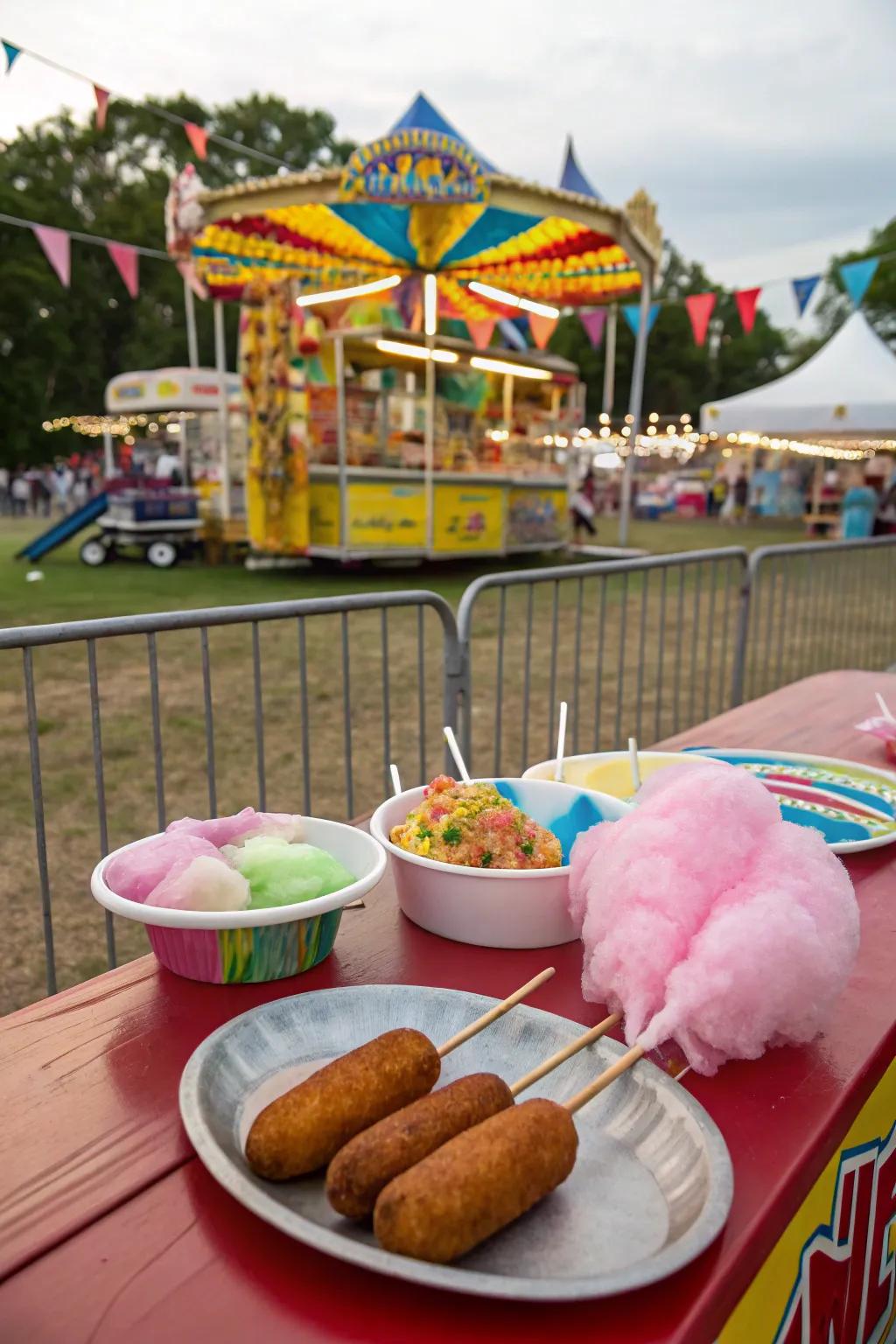 A playful carnival theme with fun food and games.