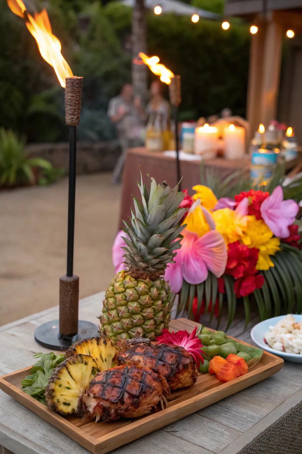 A tropical escape with a festive luau atmosphere.