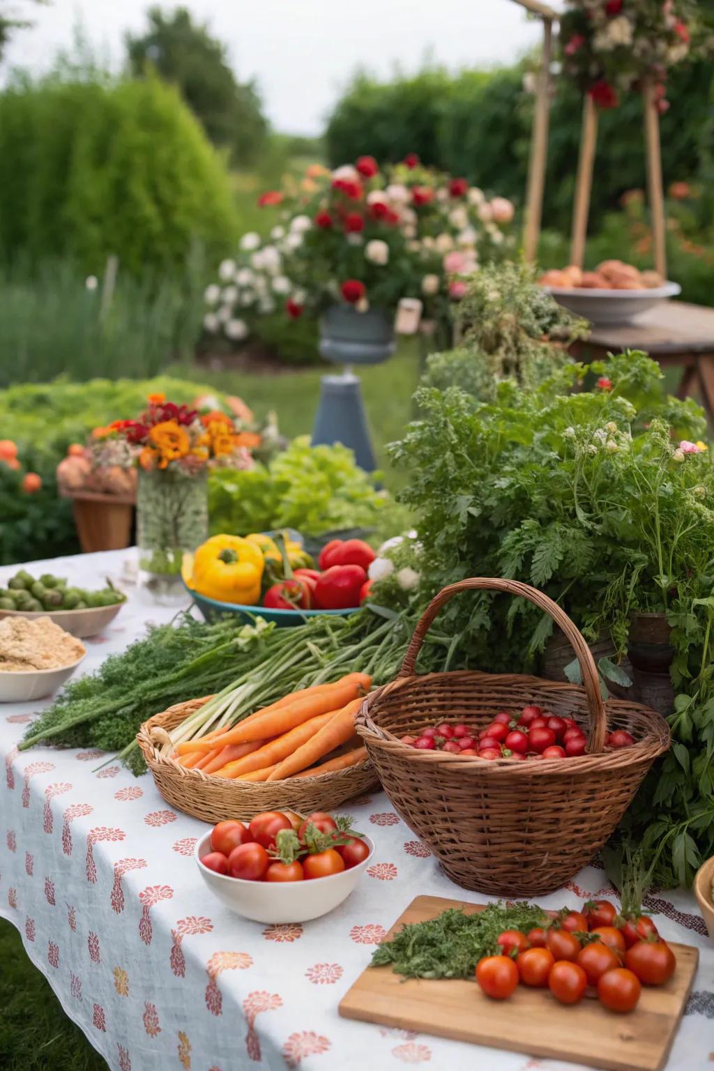 A bountiful garden harvest feast celebrating fresh produce.