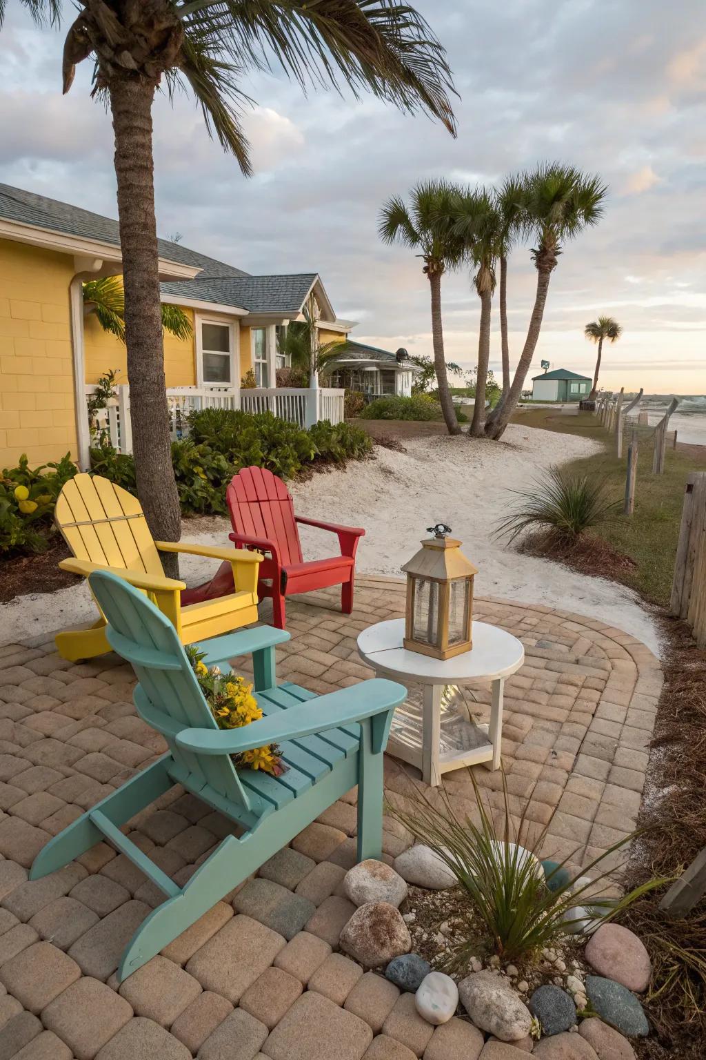 A coastal seating area invites relaxation and enjoyment.