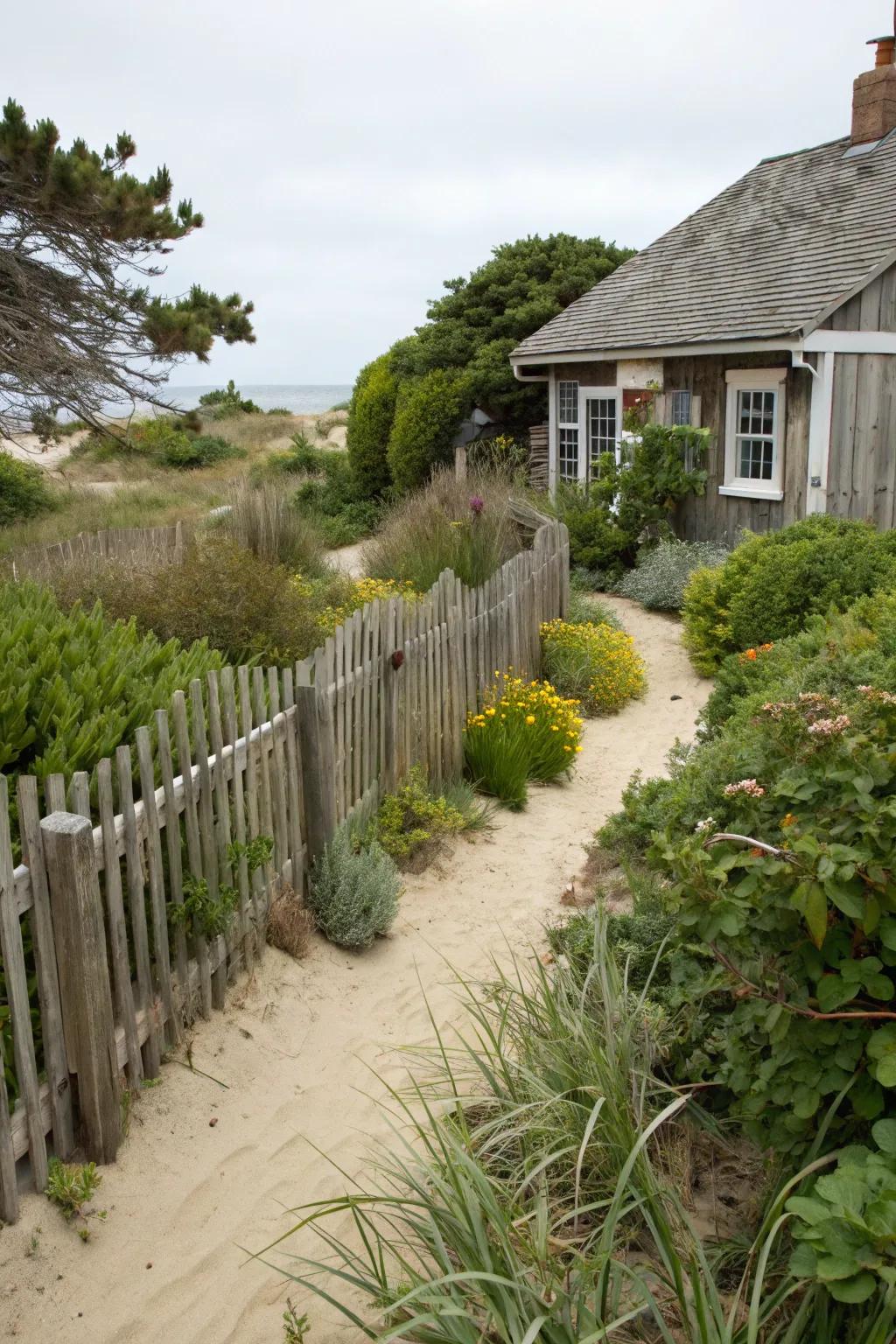 Wooden fencing complements coastal landscaping beautifully.