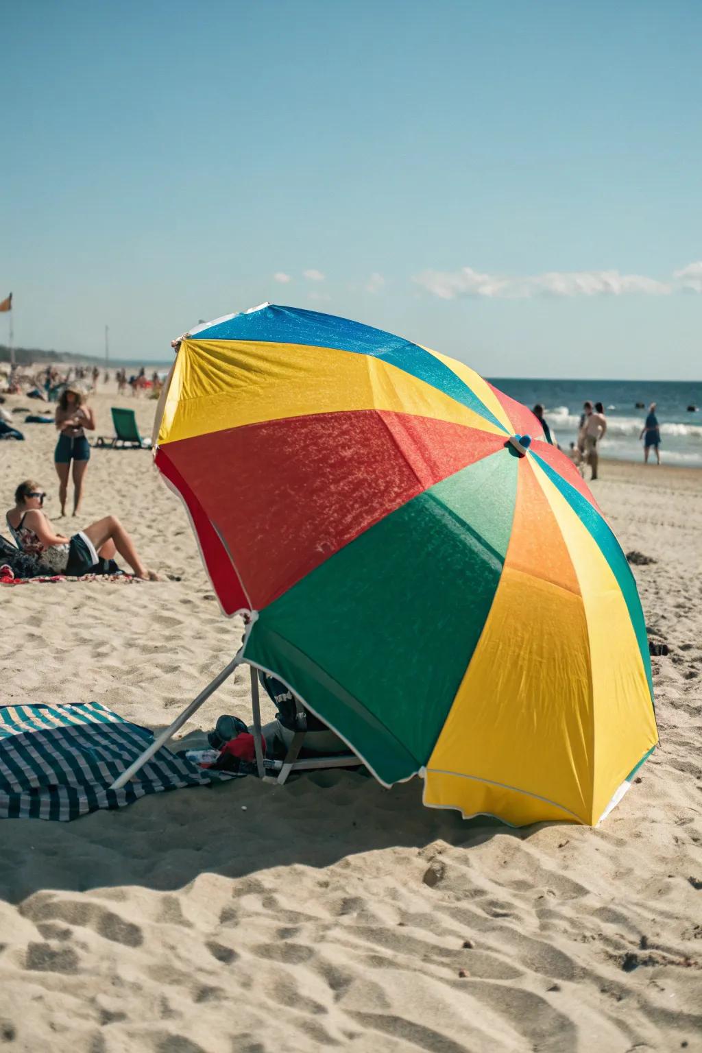 Bright color blocks make a bold beach statement.