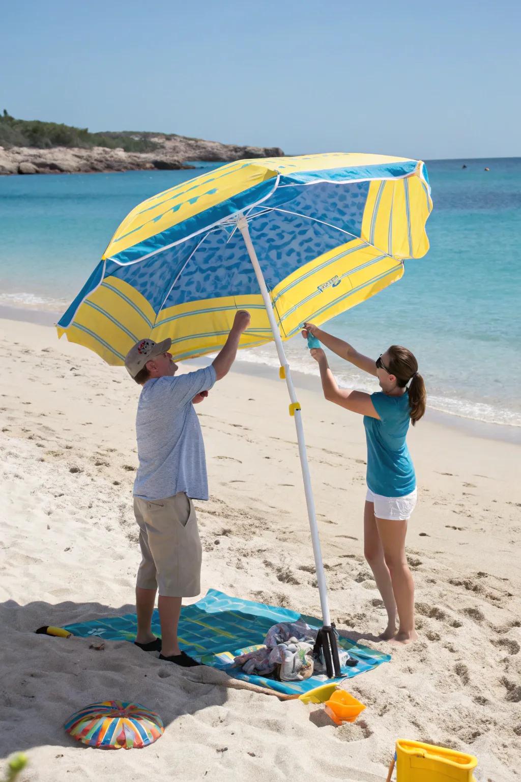 Tilt-feature umbrellas offer flexible sun protection.