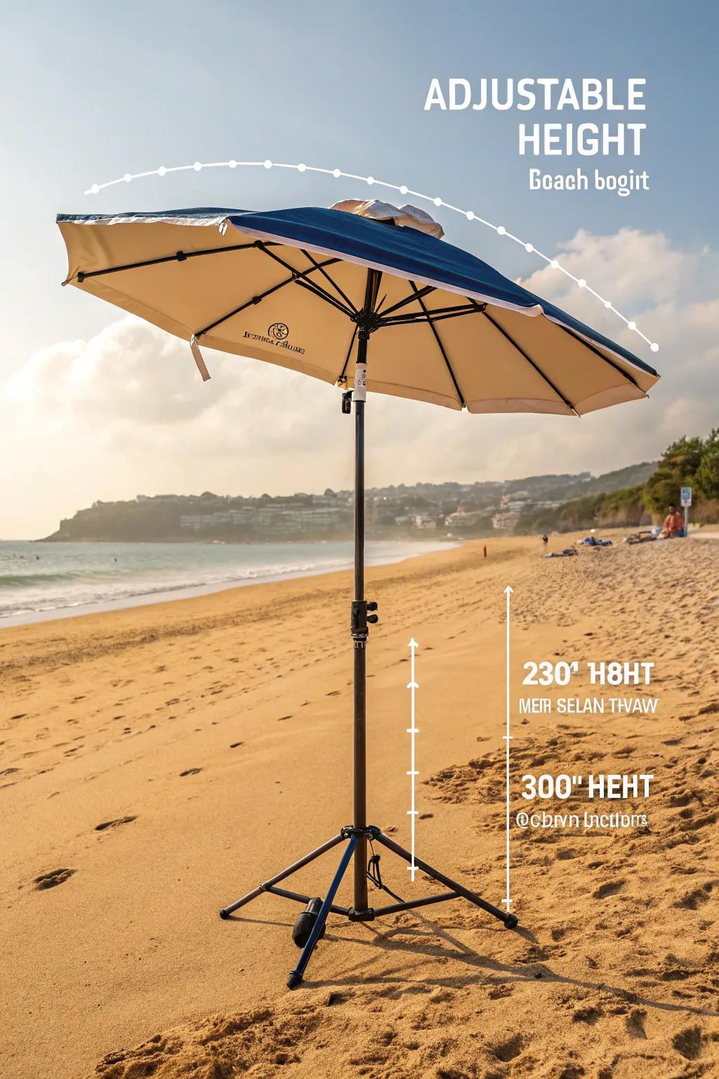 Adjustable heights accommodate various beach activities.