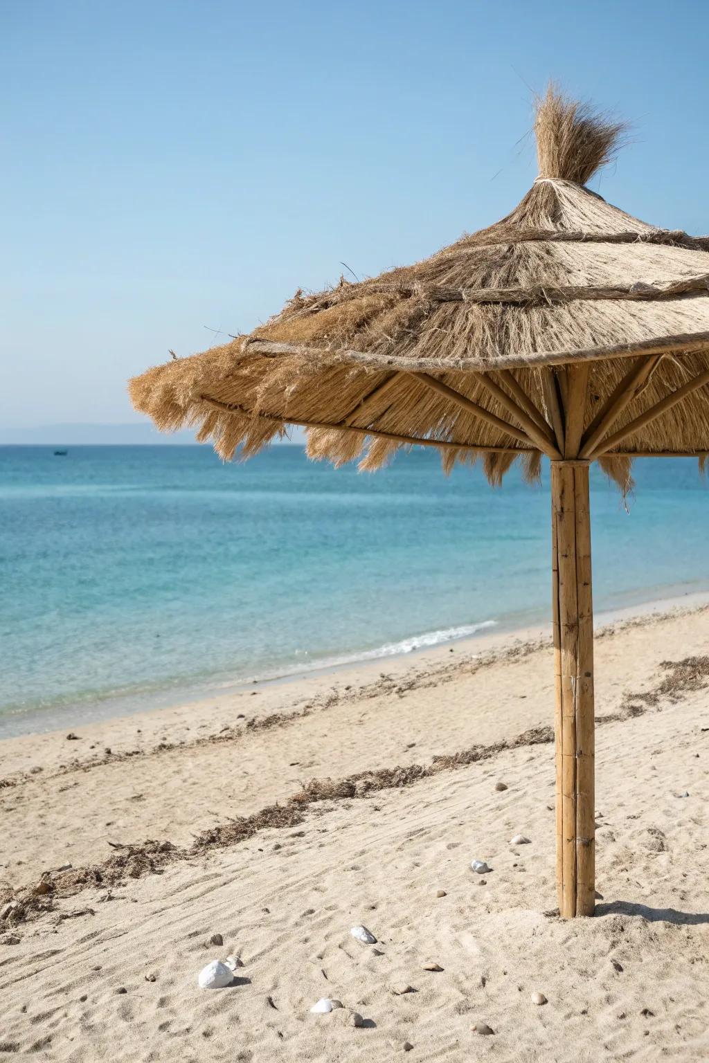 Eco-friendly umbrellas for a sustainable beach experience.