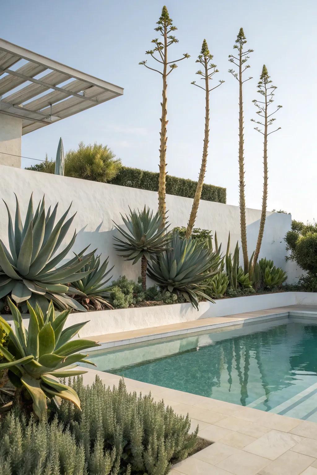 Striking agave providing a modern touch to the poolside.
