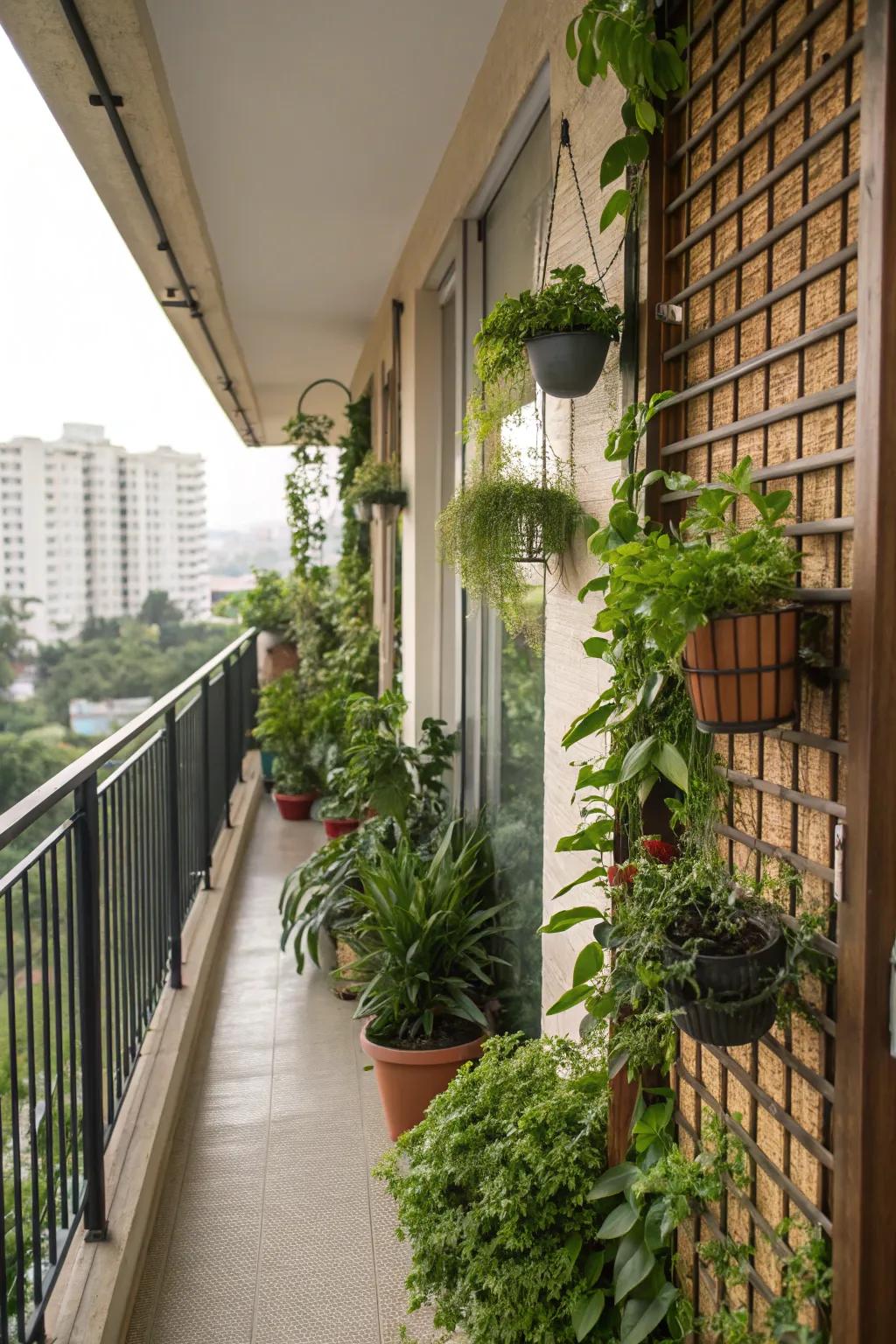 Green screens providing privacy and a touch of nature to a porch.