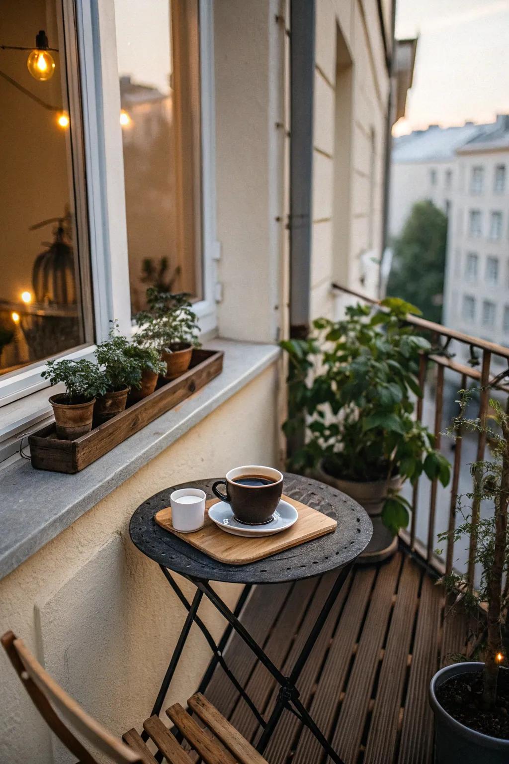 A small table adding functionality to a cozy porch setting.