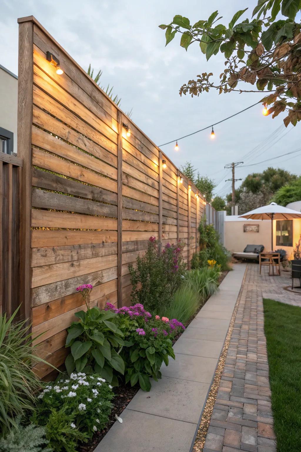 Natural wood slats offer a warm, rustic touch to outdoor walls.