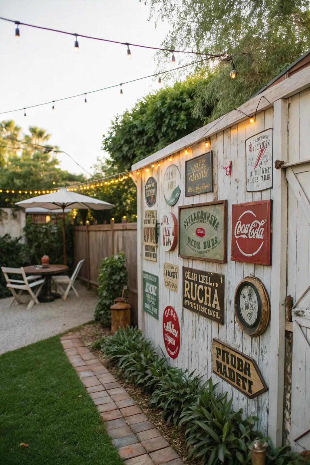 Vintage signage adds character and nostalgia to outdoor walls.