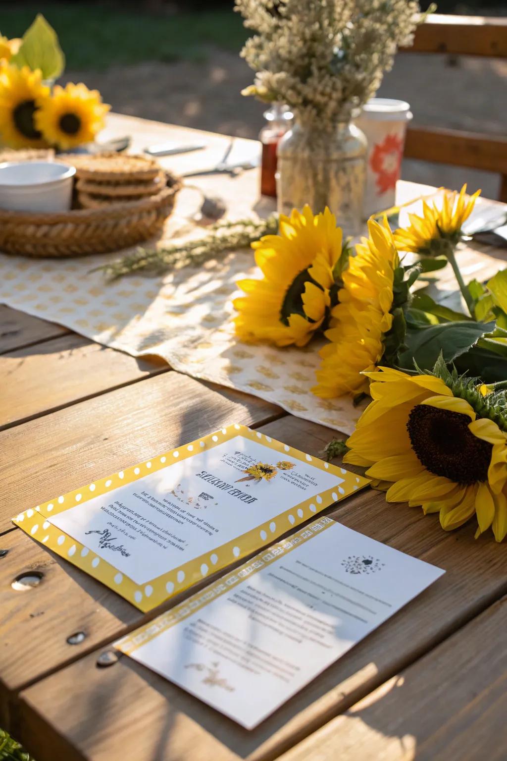 Sunflower-themed invitations setting the mood