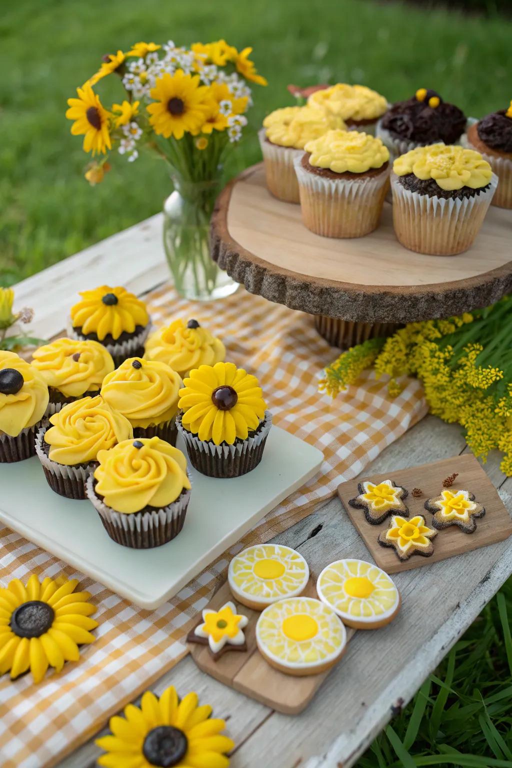 Sunflower-themed desserts adding sweetness to the picnic
