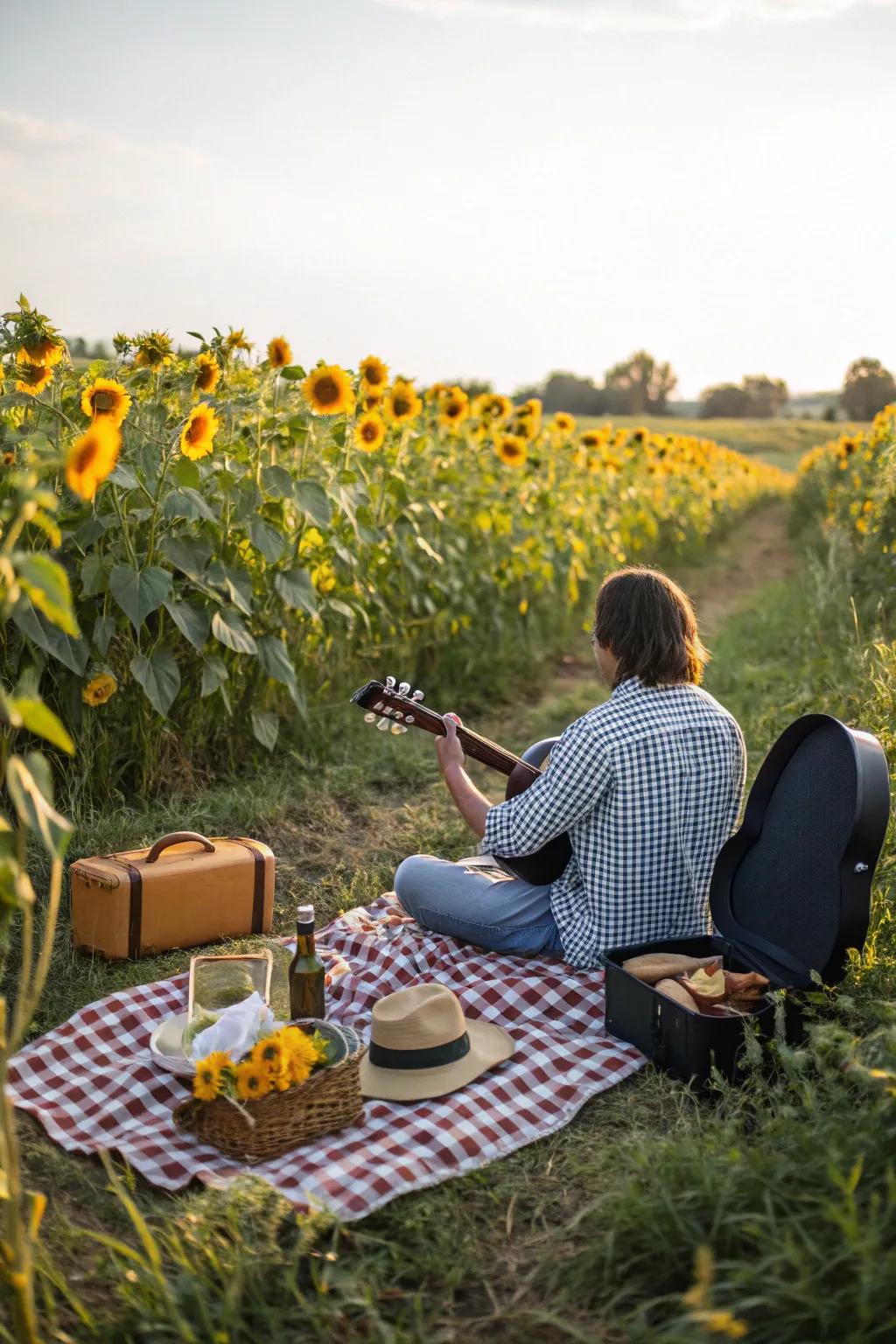 Live music adding a magical ambiance to the sunflower picnic