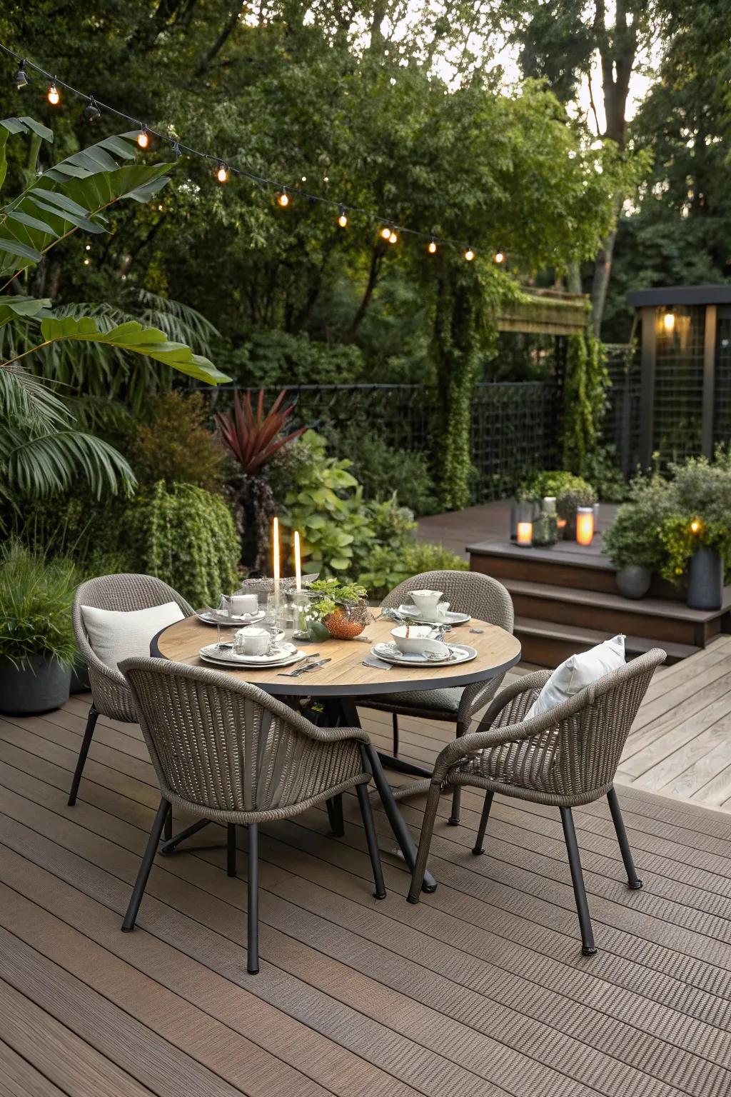 A deck designed for delightful outdoor dining experiences.