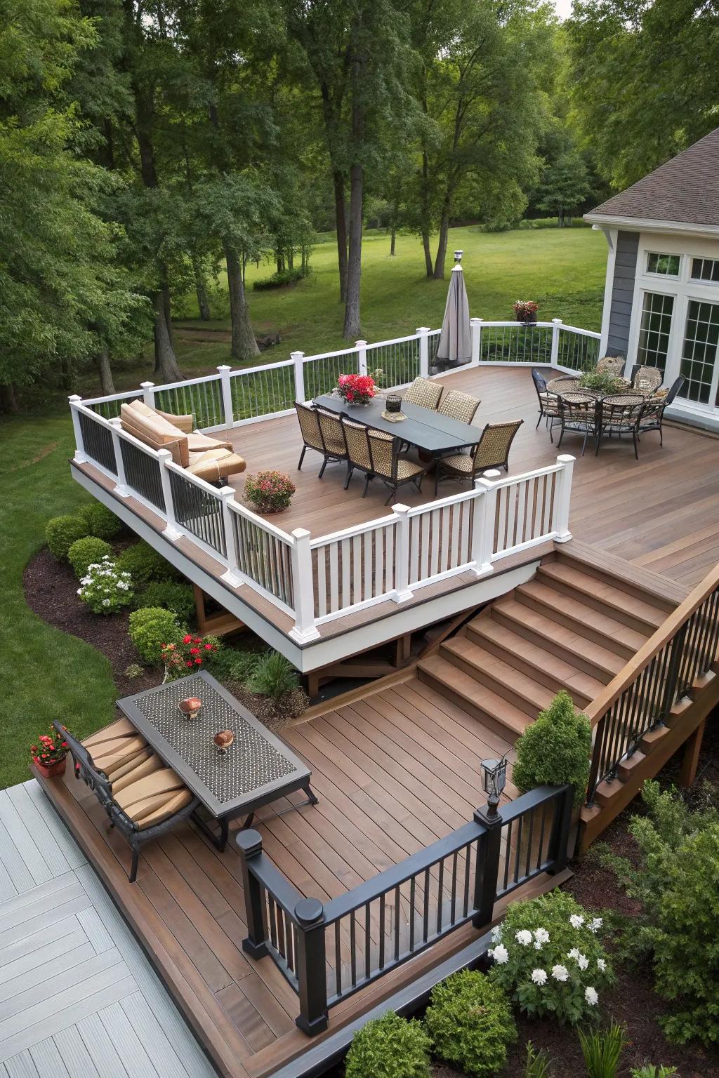 A multi-level deck design adds dimension and functionality.
