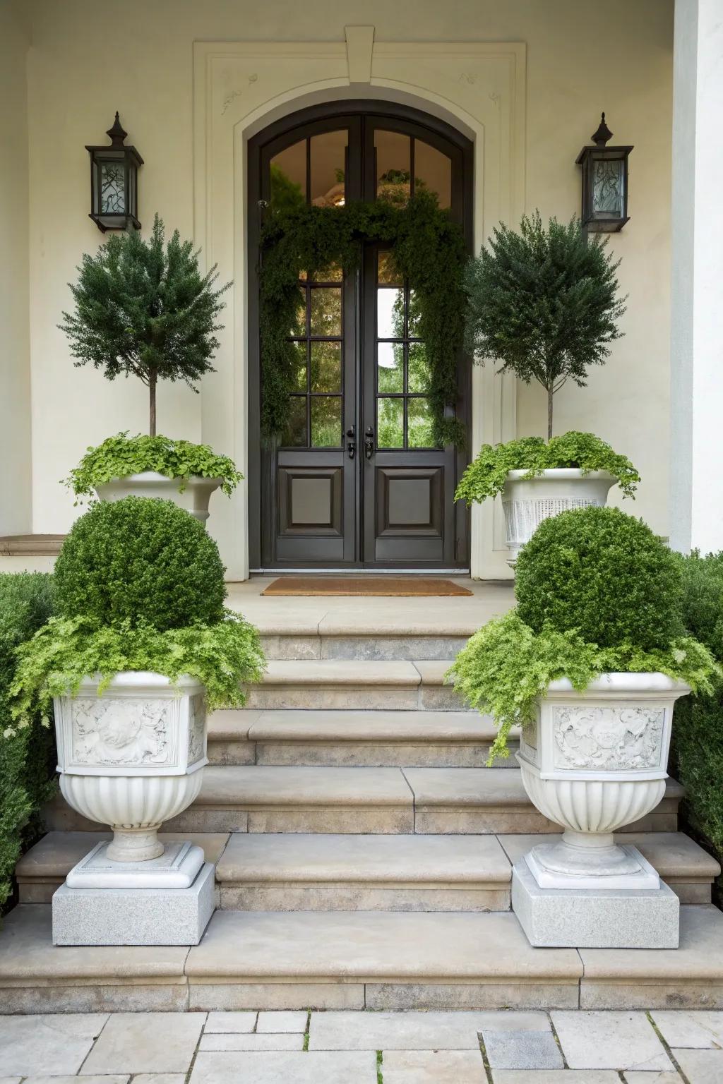 Symmetry creates a balanced and inviting entrance.