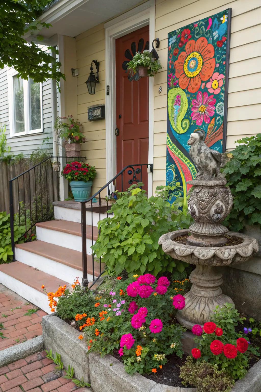 Artistic elements add flair and personality to your stoop.