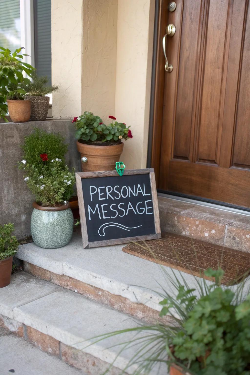 Add a personal touch with a welcoming chalkboard sign.