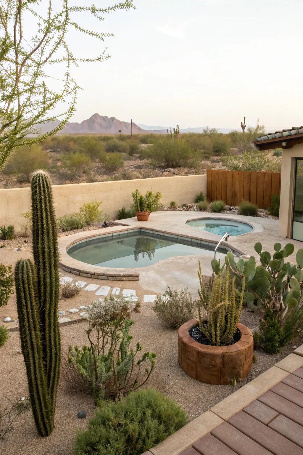 Desert landscaping offers a unique and low-maintenance pool setting.