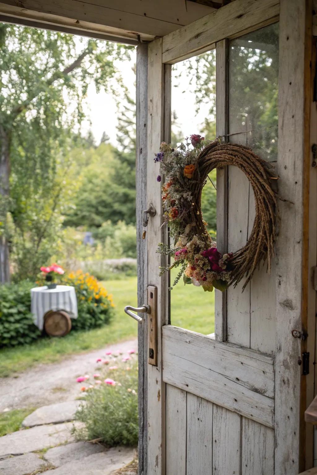 A handmade wreath adds a personal and seasonal touch.