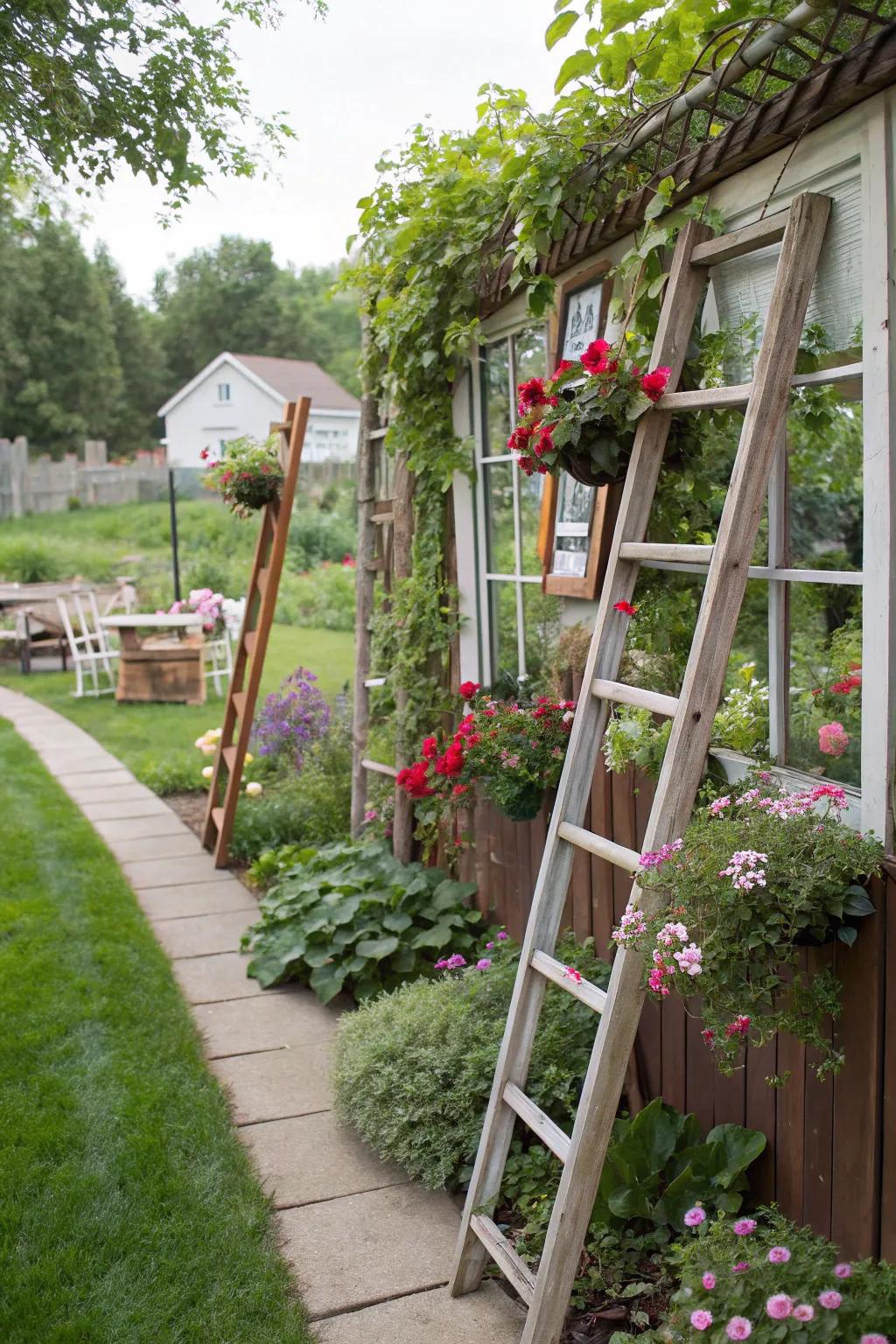 Repurposed materials add character and stories to outdoor decor.