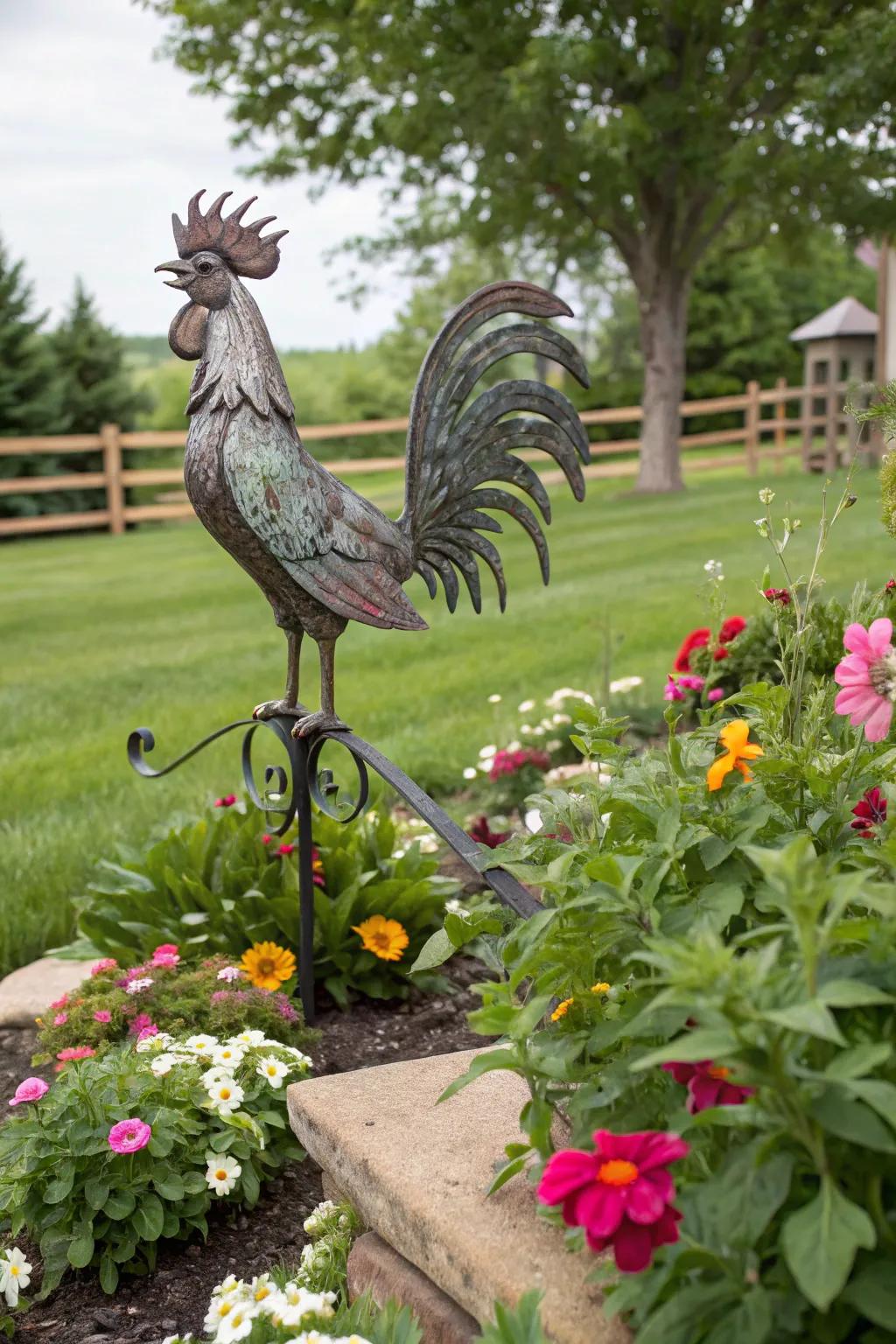 A touch of whimsy with garden sculptures brings smiles to guests.