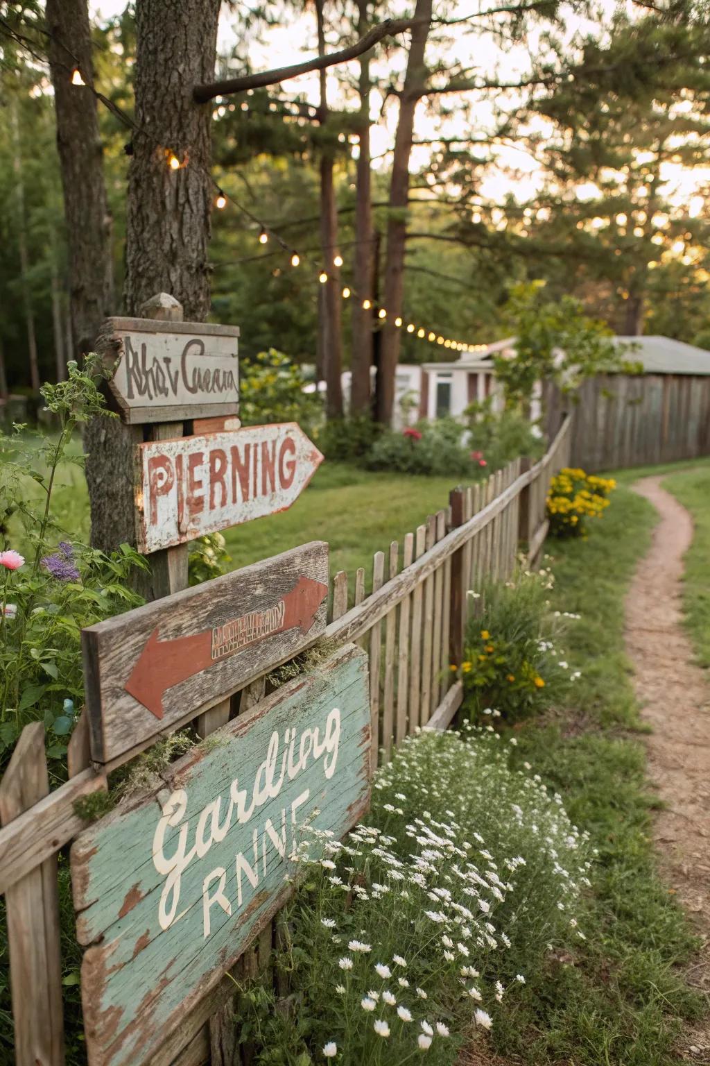 Vintage signage adds character and charm to outdoor spaces.