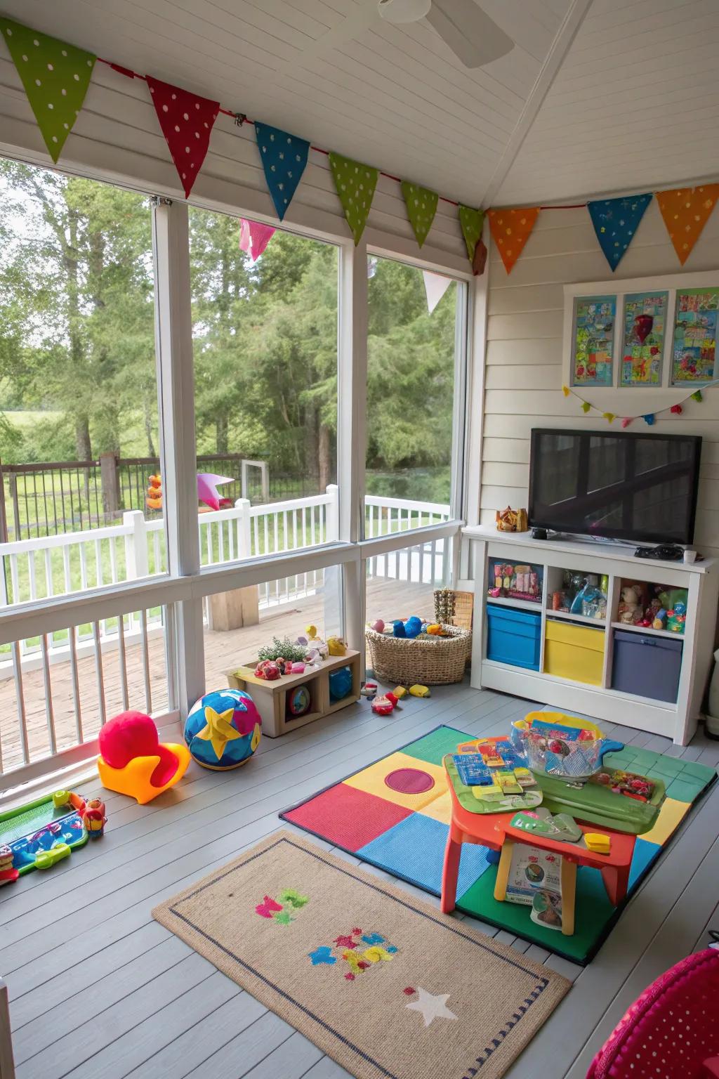 Create a playful paradise for kids on your porch.